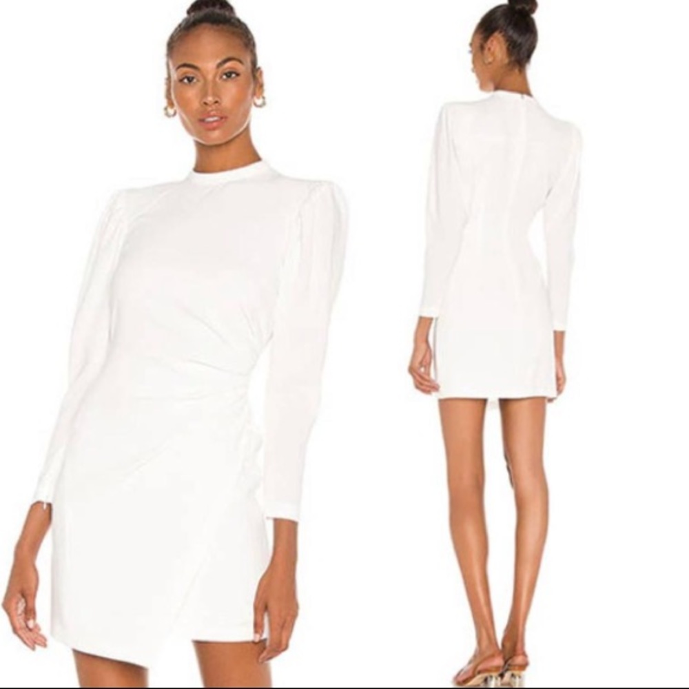 A.L.C. White L Neck Puffed Long Sleeve Mini Jane Size: 0 Short Casual Dress